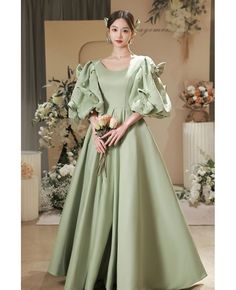 Get 10% off now! Buy green satin modest prom dress with bubble sleeves at cheap price online. Free stable shipping and pro custom service since 2009. Modest Green Prom Dress, Modest Prom Dresses With Sleeves, Turquoise Prom Dresses, Hijabi Dresses, Modest Prom Dress, Emerald Green Prom Dress, Fairytale Gown, Modest Prom, Satin Evening Dresses