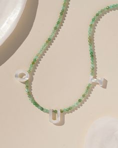 Le Paris Beaded Necklace Adjustable Green Beaded Necklace With Letter Beads, Adjustable Green Beaded Necklaces With Letter Beads, Green Letter Beads Necklace, Green Necklace With Letter Beads For Gift, Pearl Letters, Antibacterial Soap, Letter Charms, Green Necklace, Jewelry Cleaner