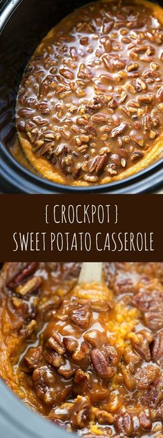 crockpot sweet potato casserole in the slow cooker