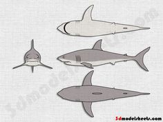 three shark cut outs are shown on a white background with the words, 3 different sharks