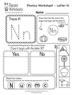 worksheet for phonics and letter n with pictures on the front page