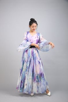 Chiffon Purple Blue Flower Long Party Dress Evening Wedding Lightweight Sundress Summer Holiday Beach Dress Bridesmaid Dress Maxi Skirt Detail Info: ❤ Color: Purple blue flower as picture More color choice link: https://www.etsy.com/listing/213656440/chiffon-dress-color-card?ref=shop_home_feat_1 You just note the color number you want with order. ❤ Material: Chiffon ❤ The dress doesn't limit the chest size and waitst size, arm hole 45cm (if your upper arm circle circumference is more than 40cm,