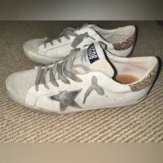 Golden Goose Sneakers Grey Star Gold Glitter On The Heel Size 39 Shoes Golden Goose, Goose Sneakers, Goose Shoes, Golden Goose Sneakers, Golden Goose Shoes, Sneakers Grey, Gold Sequin, Golden Goose, Silver Stars