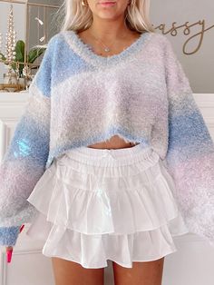 Snow Day Sweater | Sassy Shortcake | sassyshortcake.com Blue Soft Knit Cropped Sweater For Spring, Cozy Blue Cropped Sweater For Spring, Sassy Shortcake, Fall Wishlist, Preppy Tops, School Dance Dresses, Diy Clothes Videos, Prep Style, Crazy Outfits