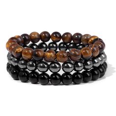 PRICES MAY VARY. 3Pcs Men Bracelet Set: This bead bracelet set is composed of 3 different bracelets, including tiger eye bracelet men,hematite bracelet,black obsidian bracelets. At the same time beaded bracelets are a classic men's jewelry that can be worn with any outfit. Beautifully Handcrafted: These crystal bracelets are made of hand-selected 8mm round quality beads and sturdy elastic cords, superbly polished to make the stone beads smooth and sparkling. Elastic Adjustable Size: This mens bl Men Stone Bracelet, Black Obsidian Bracelet, Energy Jewelry, Obsidian Bracelet, Rope Jewelry, Black Beaded Bracelets, Stone Bracelets, Hematite Bracelet, Volcanic Rock