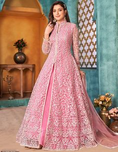 Pink Satin Anarkali Anarkali Satin Anarkali, Peach Anarkali, Indian Anarkali Dresses, Green Anarkali, Pink Anarkali, Indian Anarkali, Designer Anarkali Dresses, Gown Suit, Designer Anarkali