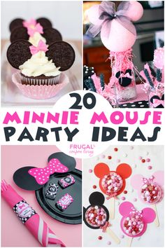 minnie mouse party ideas including cupcakes, cake and decorations