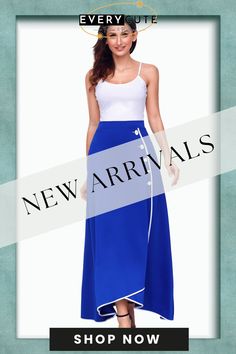 Royal Blue Piped Button Embellished High Waist Maxi Skirt High Waist Maxi Skirt, High Waisted Maxi Skirt, Petticoat, Royal Blue, Maxi Skirt, High Waist, High Waisted, Skirt, Blue