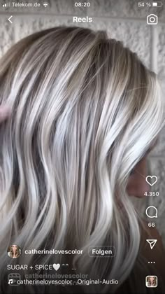 Hair With Grey Highlights, Greyish Blonde Hair, Blonde Hair With Grey Highlights, Waves With Bangs, Soft Wavy Hair, Blonde Hair Colour, Grey Blonde Hair, Long Flowing Hair