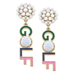 Fun and stylish, these GOLF Enamel Earrings in Multi will add a pop of color to any outfit. Made with vibrant enamel, these earrings are perfect for everyday wear. Show off your love for the game while looking chic and fashionable. Trendy White Enamel Earrings, Trendy Enamel Drop Earrings, Trendy Green Enamel Earrings, Retro White Enamel Jewelry, White Retro Enamel Jewelry, Trendy White Enamel Jewelry, Team Ideas, Headband Jewelry, Sports Jewelry