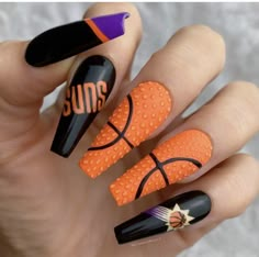 Nba Nails, Basketball Nail Art, Basketball Nails Designs, Sports Themed Nails, Basketball Nail Designs, Basketball Nails, Sports Nails, Orange Nail Designs, Funky Nail Art