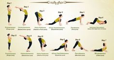 a woman doing yoga poses in different positions and postures, with the instructions below