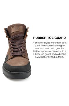 Hybrid EVA rubber outsole combines lightweight flexibility without sacrificing durability for all-day comfort in the Triton sneaker boot. 4.5" shaft Lace-up closure Cushioned insole Leather construction Padded collar Logo branding Rubber outsole Leather upper/mesh lining/EVA outsole Imported Slip-resistant High-top Waterproof Boots For Adventure, Brown Slip-resistant Low-top Boots, Slip-resistant Lace-up Hiking Boots For Adventure, Durable High-top Adventure Boots, High-top Moto Boots With Rubber Sole For Outdoor, Durable Leather Lace-up Sneakers, Waterproof High-top Moto Boots For Outdoor Activities, High-top Lace-up Boots With Vibram Sole For Outdoor Activities, High-top Lace-up Boots With Vibram Sole For Outdoor