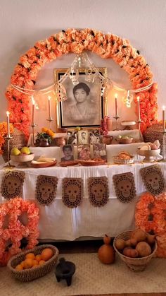 a table topped with lots of food and decorations