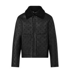 LOUIS VUITTON® - Shearling Embossed Monogram Jacket - Black Louis Vuitton Leather Jacket, Louis Vuitton Clothes, Louis Vuitton Mens Bag, Louis Vuitton Jacket, Korean Street Fashion Men, Leather Street Style, Monogram Jacket, Louie Vuitton, Mens Outdoor Jackets