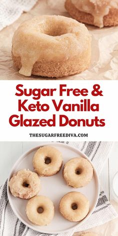 sugar free and keto vanilla glazed donuts on a plate