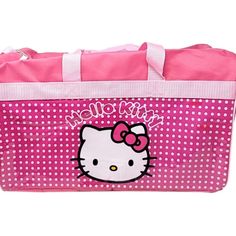 Sanrio Hello Kitty Pink Duffle Bag | 18" X 10" X 11" Hello Kitty Print School Bag, Rectangular, School Bag With Hello Kitty Print, Hello Kitty Print School Bag, School Bags With Hello Kitty Print, Rectangular Shape, Travel Rectangular Bag With Hello Kitty Print, Rectangular Hello Kitty Shoulder Bag For Travel, Hello Kitty Print Travel Shoulder Bag, Pvc Siding, Pink Duffle Bag