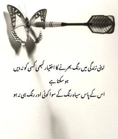 an image of a butterfly on a stick with the words written in english and arabic