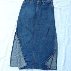 "A NauticaJEANS skirt .BLue distressed jean denim medium fade fabric, cotton,  2 back jeans pockets,2 front, button opening at front with Zipper. Excellent vintage condition Condition: Vintage and perfect with no, marks, snags or stains  size: S marked size 2. garment is measured flat:  waist:29\"  hips: 37\"  length:36\" *Please do not hesitate to email me with questions for details i.e.; size, condition and colours." Dark Wash Denim Skirt With Pockets In Recycled Denim, Casual Dark Wash Recycled Denim Skirt, Dark Wash Denim Skirt With Pockets From Recycled Material, Casual Blue Recycled Denim Skirt, 90s Cotton Denim Blue Denim Skirt, 90s Denim Blue Cotton Denim Skirt, Dark Wash Recycled Denim Skirt With Pockets, Distressed Medium Wash Cotton Denim Skirt, 90s Denim Blue Cotton Skirt