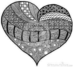 a black and white drawing of a heart with abstract designs on the inside, as well as