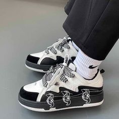 Material: Vegan Leather Run small, please review the sizing information Casual Black Sneakers With Letter Print, Trendy Black Leather Skate Shoes, Trendy Black Synthetic Skate Shoes, Casual Black Synthetic Skate Shoes, Skate Park Aesthetic, Aesthetic Sneakers, Park Aesthetic, Anime Lingerie, Aesthetic Dark Academia