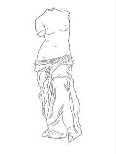 a black and white drawing of a woman's torso with her hands on her hips