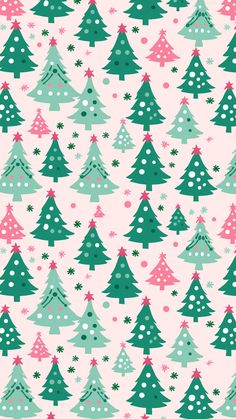 christmas trees on pink and green background