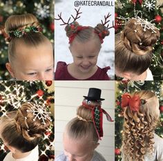 Reindeer Hairstyles For Kids, Crismas Hairstyles, Christmas Hair Bun, Christmas Kid Hairstyles, Crazy Holiday Hair Christmas, Christmas Hair For Toddlers