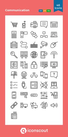 the icons for communication are shown in black and white, with different colors to choose from