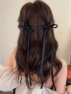 Black  Collar     Embellished   Women Accessories Ribbon Hairstyle, Peinados Fáciles Para Cabello Corto, Ribbon Hair, Hair Claws & Clips, Aesthetic Hair, Ribbon Bow, Hair Claw, Makeup Inspo, Pretty Hairstyles