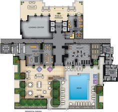 the floor plan for an apartment with swimming pool