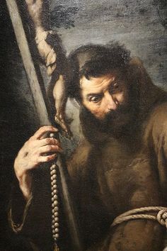 a painting of a man holding a cross