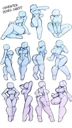 various poses and body shapes for the character in the game, which appears to be drawn by