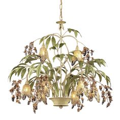 Elk Lighting - 86054 - Eight Light Chandelier - Huarco - Seashell, Sage Green, Sage Green Beach Chandelier, The Andes Mountains, Green Chandeliers, Wooden Shades, Flower Chandelier, Andes Mountains, Led Outdoor Wall Lights, Hanging Chandelier, Traditional Chandelier