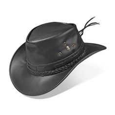 "Zalupe Outback Leather Hat Handmade in Brazil with high quality comfortable, durable leather, for cowboy themed party and as a gift. Our western hats for men and women are multipopuse used as fashion and to save yourself from weather. - For help in size selection, please check the size chart. - Curved flaps with inner wire which always maintain their shape. - Crown: 4.13\" | Brim: 2.33\" Exchange & Returns Policy: We do not accept return due to the high import taxes in our country. We recom Adjustable Black Hat For Rodeo, Western Style Adjustable Black Hat, Black Western Top Hat For Outdoor, Classic Black Adjustable Bucket Hat, Classic Adjustable Black Bucket Hat, Black Fedora With Curved Brim For Outdoor, Adjustable Black Fedora For Outdoor, Black Short Brim Fedora For Outdoor, Black Flat Brim Top Hat For Outdoor