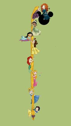 a group of cartoon characters hanging from a pole