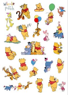 winnie the pooh and friends stickers on a white background, with different cartoon characters