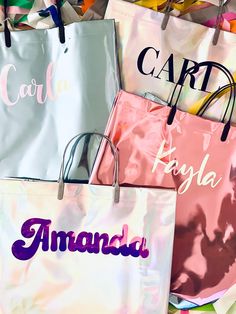 colorful shopping bags with the name amanoka on them