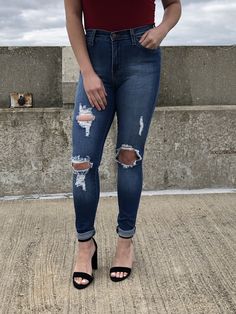 High rise waist, distressed skinny fit jeans. Product Description: 73% Cotton 14% Rayon 11% Polyester 2% Spandex Ripped Jean, Fit Jeans, Jeans Fit, High Rise, Product Description, Spandex, Pants, Trousers