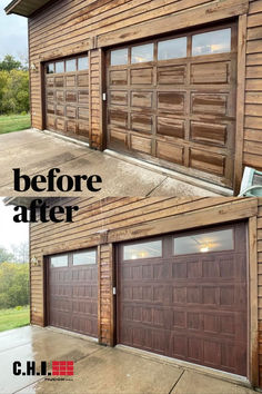 before and after faux mahogany wood stamped shaker garagee door makeover Kitchen Improvements Diy, Front Yards Curb Appeal, Yard Furniture, Modern Garage