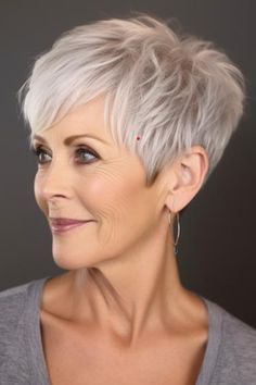 Unleash your style with confidence by embracing the chic textured pixie cut. This short haircut for women showcases hair and creates depth through textured layers. Click here to check out more elegant short hairstyles for women over 50. Elegant Short Hairstyles, Crop Hair, 50 Hair, Easy Hairstyles For Medium Hair, Hairstyles For Women Over 50