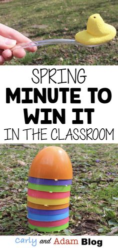 an egg with the words spring minute to win it in the classroom