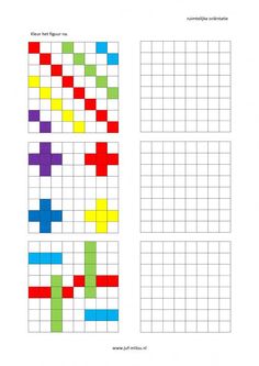 four different colored squares that have been made with the same colors and numbers on them