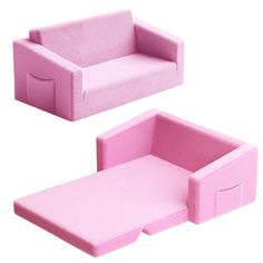 two pink couches sitting next to each other