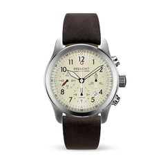 The Alt1-P chronograph has become a popular choice with civilians and aviation professionals. The 'P' stands for Pilot as this is a model designed with aviators in mind who demand both accuracy and clarity. The modified Be-53Ae automatic chronometer movement has a 42-hour power reserve, set in a 43mm hardened stainless steel case with Bremont Trip-Tick® construction. Water-resistant to 100 meters, the watch has a cream metal dial, and a brown leather strap that secures with a buckle. Timeless Outdoor Chronograph Watch With Round Dial, Timeless Chronograph Watch For Outdoor With Round Dial, Timeless Outdoor Chronograph Watch With Subdials, Timeless Outdoor Chronograph Watch, Classic Outdoor Chronograph Watch With Subdials, Classic Outdoor Watch With Tachymeter, Timeless Outdoor Watch Accessories With Tachymeter, Classic Outdoor Watch With Analog Display, Classic Outdoor Chronograph Watch With Tachymeter