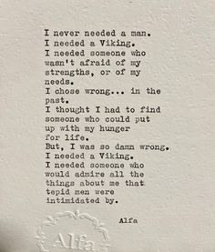 an old typewriter with the words i never need a man written in black ink