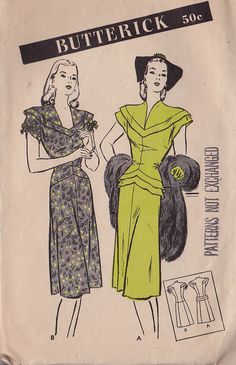 Butterick 3479 Peplum Dress Pattern, Torso Dress, Vintage 40s Dress, Sewing Designs, Afternoon Dress, Butterick Pattern