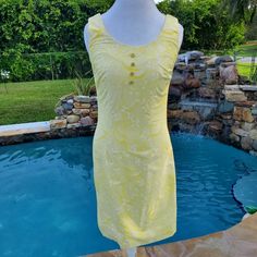 True Vintage 1960's Shift Dress In A Light Yellow With A White Floral Pattern. Has A Zipper Up The Back, Is Sleeveless, And Has A 4 Button Detail On The Front Of Bust. This Dress Has No Label, But Was Hung With 2 Other Dresses By Shifts Internationale Of Miami And I Am Certain It Is Made By Them. I Included Pictures Of The Old Size Label Fabric That Matches One Of The Other Dresses, And Also The Zipper That Matches The Other Shifts Internationale Dresses Zippers. The Fabric, Pattern, And Zipper 1960s Shift Dress, Miami Dresses, 1960s Dress, 1960's Dress, Dress Measurements, Navy Leather, Dress Zipper, Size Label, Fabric Pattern