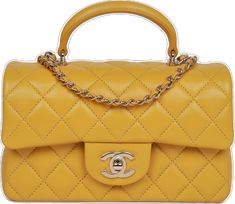 Classic Gold Flap Bag With Cc Turnlock Closure, Gold Double Flap Bag With Gold-tone Hardware, Elegant Yellow Rectangular Flap Bag, Elegant Yellow Leather Flap Bag, Elegant Yellow Flap Bag With Detachable Strap, Chanel Mini Rectangular, Chanel Mini, Madison Avenue, Lambskin Leather