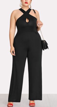 Sexy Plus size black jumpsuit that cross in the front Plus Size Black Jumpsuit, Lady L, Plus Size Clothes, Beauty Boutique, Plus Size Black, Jumpsuits And Romper, Plus Size Jumpsuit, Wide Leg Jumpsuit, Black Jumpsuit